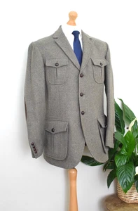 New HACKETT x FOX BROTHERS Olive Tweed + Suede Field Jacket Size 44L/54L XL Long - Picture 1 of 17