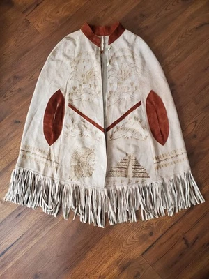 Poncho Vintage Egipcio Gamuza Cuero Capa Boho Occidental Años 60 70 Nativo Foto 1 de 4