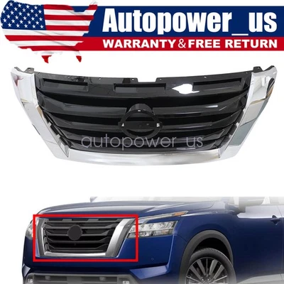 Front Black Chrome Upper Grille For Nissan Pathfinder 2022 2023 2024 - Image 1 of 4
