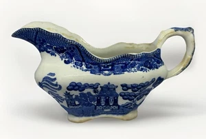 Antike Büffel Keramik Halbglas Flow Blue Willow Sauciere 1911 - Bild 1 von 7