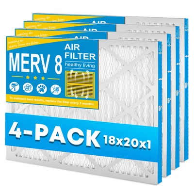 18x20x1 Pleated Air Filter MERV 8 For Home AC Furnace & HVAC -4 Pack - Image 1 of 4
