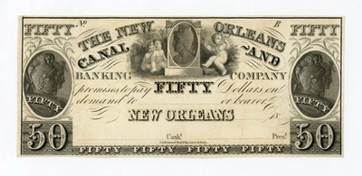1800's $50 The New Orleans Canal and Banking Co. - LOUISIANA Note AU/UNC - Image 1 of 2