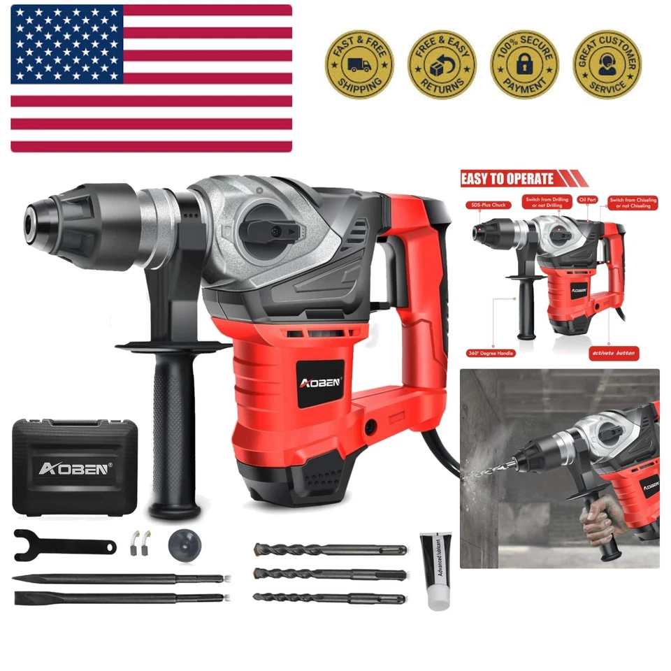 Aoben 1.25 Inch SDS Plus Rotary Hammer Drill Vibration Control Safety Ab2132za