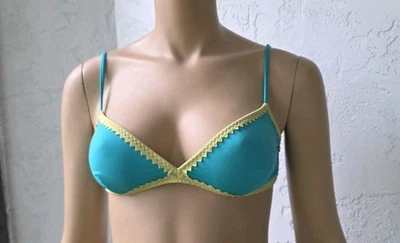 MOSCHINO MARE Teal Yellow Trim Bikini Top Size 32 Small - Image 1 of 4