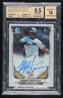 2014 Bowman Draft Chrome Pick Monte Harrison #BCA-MH BGS 9.5 GEM MINT Auto - Image 1 of 2