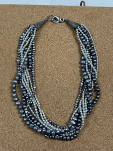 Collana multicolore perle d'acqua dolce 8 fili tappi finali argento sterling - Foto 1 di 16
