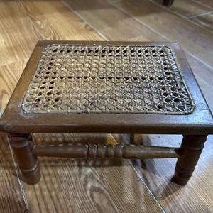 Vintage Eiche & Rohr Bank Fußhocker Ottomane 12x8x6 Kinder? - Bild 1 von 9