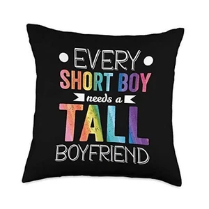 Every Short Boy Needs Tall Boyfriend LGBT Valentines Day Throw Pillow 18x18 - Picture 1 of 5