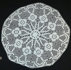 23" Round - White Cotton Crochet Doily (Floral) - Picture 1 of 4