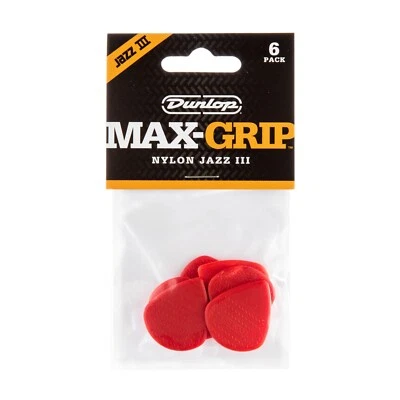 JIM DUNLOP Dunlop 471P3N 6 x Max Grip Jazz III 3 Red Guitar Picks / Plectrums Player Pack