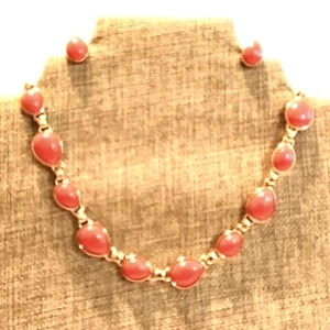 Napier Gold Tone Orange Cabochon Necklace Earring Demi Parure Set - Picture 1 of 5