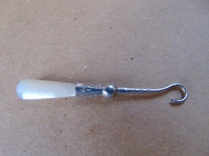 UNUSUAL VICTORIAN STERLING SILVER MOTHER OF PEARL GLOVE BUTTON HOOK 1898 - Picture 1 of 4