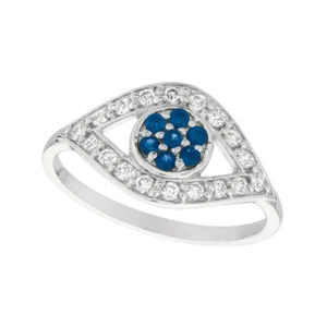 0.55 Carat Natural Sapphire & Diamond Eye Ring Band 14K White Gold  - Picture 1 of 1