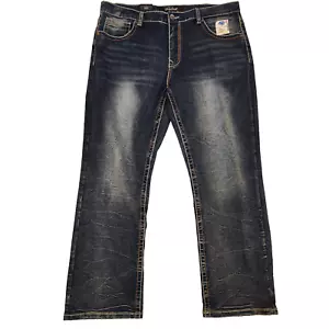 Pantalones de mezclilla True Luck para hombre 38 x 30 elásticos corte boot ajustados lavado medio bigotes - Imagen 1 de 20
