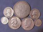 Lot 7 Us Silver Coins 1921 D Morgan Silver Dollar 1959 And 1964 Half Dollars Etc