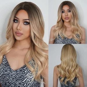 Long Curly Hair Wig Ombré Blonde Glonde Wave Synthetic Women Party Daily Natural - Picture 1 of 9