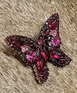1960’s Ruby & Pink Rhinestone Butterfly Brooch Stamped By Albert Weiss Vintage - Picture 1 of 16