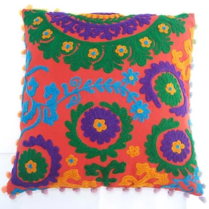 Christmas Decor Ethnic Suzani Cushion Cover Hand Embroidery Pillow Cases 16x16" - Picture 1 of 3