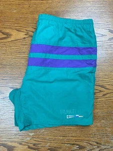 Costume da bagno vintage anni 90 verde nautica viola tavola pantaloncino taglia M con rete interna - Foto 1 di 9