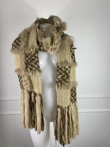 Bufanda Mujer Invierno LANA PIEL DE CONEJO Beige ~ HERMOSA ~  - Imagen 1 de 8