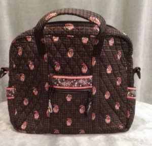 Bolso para Laptop Vera Bradley Pata de Gallo Marrón Blanco Negro Rosa Bolsillos Florales EE. UU. - Imagen 1 de 15