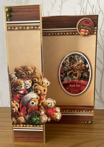 Tarjeta de Navidad hecha a mano DL 8"x4" plegable frontal 3D peluches - Imagen 1 de 5