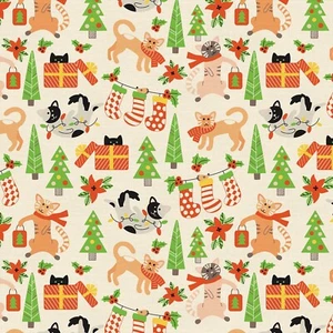 Tela Feline Drive NAVIDAD AMIGOS Gatos Vacaciones Diversión Cuarto de Grasa (18""x22") Primera calidad - Imagen 1 de 8