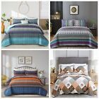 Stripes Bohemian Bedspread Set Quilts Coverlet Throw Rug Queen King Size Bedding