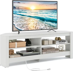 Corner TV Stand with Power Outlet, 3-Tier Entertainment Center with 4 Open Stora - Picture 1 of 9