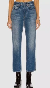 $215 GRLFRND Women's Blue Cassidy Mid-Rise Straight-Leg Jeans Pants Size 26 - Picture 1 of 12