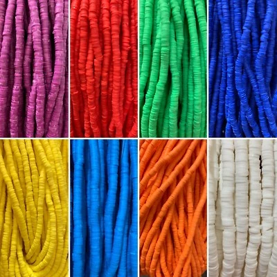 Polymer Clay Beads Flat Round Disc 4mm Heishi 1mm Wide Approx 320 Beads Strand - Image 1 of 4