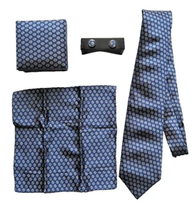 Krawatten Set in blau mit Einstecktuch Manschettenknöpfe Geschenkbox Bestpreis - Bild 1 von 4
