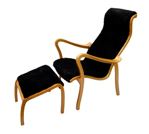 Vintage G.A. Berg “Torparen” Armchair, Oak, Black Sheepskin, with Ottoman 1960s - Picture 1 of 18