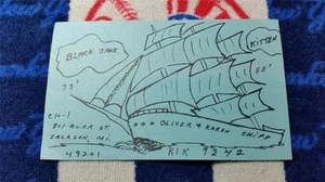 Tarjeta coleccionable HAM CB RADIO QSL "BLACK JACK & KITTEN - ENVÍO OLIVA - JACKSON MI" - Imagen 1 de 1