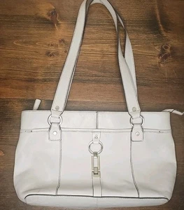 Vintage Etienne Aigner 70329 Leather Satchel Handbag White Multi Pockets Gold - Picture 1 of 9