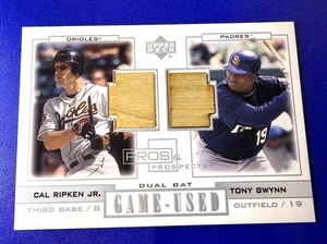 2001 UD Pros & Prospects #PL-RG Cal Ripken/Tony Gwynn bate doble usado en juegos - Imagen 1 de 6