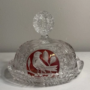 Hofbauer Ruby Red Bird The Byreds Crystal Covered Cheese Dish made in Germany - Picture 1 of 7