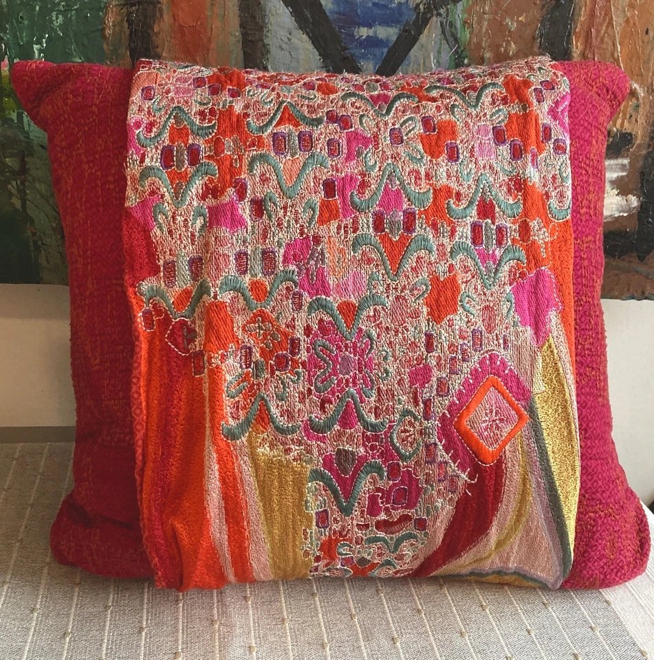 Natori Throw Pillow Boho Embroidered Thick With Feather Insert 20” X 20" NWOT - Image 1 of 4