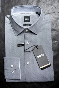 Hugo Boss Men's Hank Kent Slim Fit Stretch Cotton Navy Plaid Dress Shirt 38 15 - Picture 1 of 7