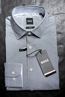 HUGO BOSS Uomo Hank Kent Slim Fit Cotone Elastico Navy Plaid Camicia 38 15 - Immagine 1 di 4