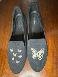 VIVALA Black Butterfly Round Toe Loafer Flats Embroidered Knit Top 42 Us 11 New - Picture 1 of 9