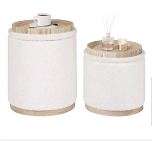 Bonlife Round Ottoman Coffee Table Storage,Boucle Vanity Stool,White 34x34x38cm - Picture 1 of 12
