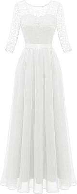 BeryLove Wedding Dress, white lace & chiffon, a-line with boat neck, size XL - Image 1 of 2