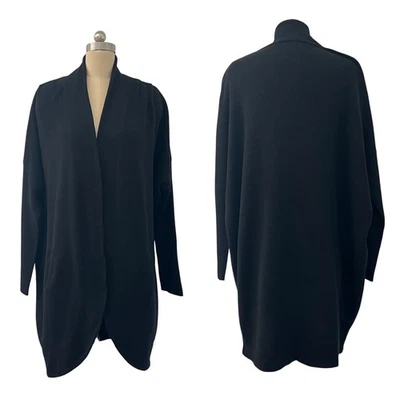 Elie Tahari Black 100% Cashmere Open Front Cardigan Sweater M/L Drape Knit - Image 1 of 4