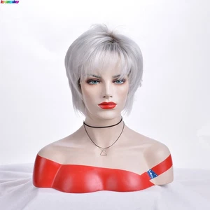 Short Silver Wigs Fashion Women Synthetic Womens Wigs Pixie Cut  Gray Ombre Wigs - Picture 1 of 8