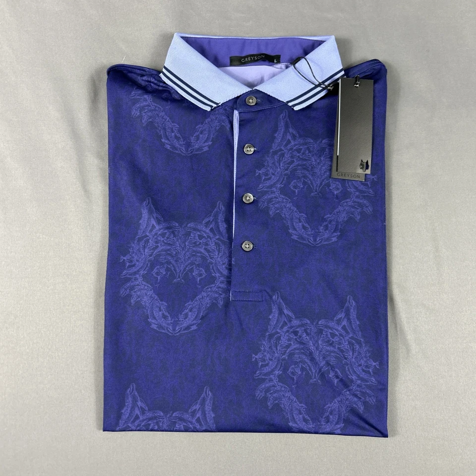 Greyson Golf Performance Fabric Dolphin Island Polo Golf Shirt L Blue