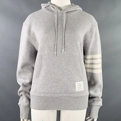 THOM BROWNE Talla XL Gris Crema Lana Cachemira Waffle Sudadera con Capucha Informal Top Foto 1 de 4