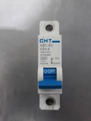 Chint 1 Pole 25Amp MCB Miniature Circuit Breaker 6kA 1 Phase CHT NB1-63 D Curve - image 1 of 4