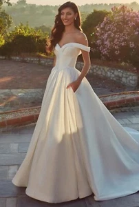 Prinzessin Brautkleid Hochzeitskleid Weiß n.Maß Ballkleid Knöpfe Off-Träger Top - Imagen 1 de 7