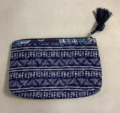 Modella Blue Geometric Pattern Travel Makeup Bag 7"x 5"x1.5" RecycledFashionShop - Image 1 of 4